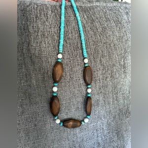 Magnesite, Wood and White Jade Necklace